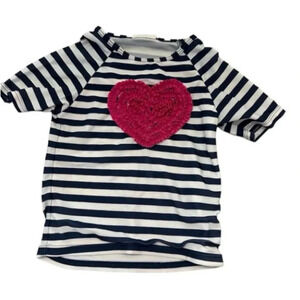 Crazy 8 Girl Toddler Short Sleeve Navy & White Stripe with Pink Heart Sz 4T GUC